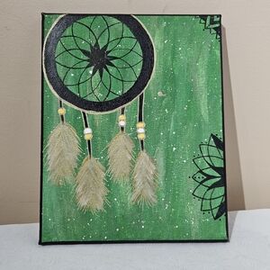Original Dream Catcher Painting | Green And Gold 8x10